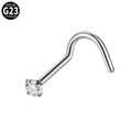 Solid G23 titanium nose stud with round clear cubic zirconia in a silver finish - 2mm
