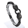 Men's black double snake head bracelet with Byzantine chain and round ring clasp - Black Snake Head (KB164513-Z)
