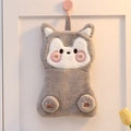 Cute gray animal cartoon hand towel made of soft coral fleece with hanging loop - Warm Bear / Dark Brown