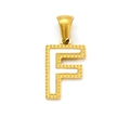Letter F pendant in gold-plated stainless steel with white enamel and beaded edge texture - Letter F (Single Pendant)