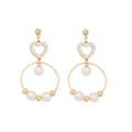 Orecchini dorati con cuore di strass e grandi cerchi decorati con perle eleganti - Cuore