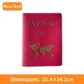 Rose red PU leather passport cover with world map and golden aircraft logo detail - Passport Cover / Rose Red