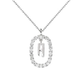 Collana in argento 925 con pendente a forma di H e pietre preziose trasparenti - Stile Lettera H con Cornice Ovale Incastonata di Strass / 40-50cm Regolabile / Oro bianco