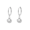S925 sterling silver hoop earrings featuring delicate sea shell pearl pendants for women - Pearl Shell Style (F) / White Gold