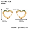 Detailed size measurement of gold heart earrings with green and yellow zircons - Large Green Zirconia Earrings
