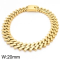 Bracciale a catena cubana dorata da 20 mm con chiusura a scatola in acciaio inossidabile - Bracciale 22cm / Oro Spazzolato