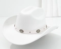 Cappello da cowboy bianco classico con fascia in pelle borchiata e tesa curva - M (56-58cm) / Stile Floreale Retrò Bianco Puro (17) / Bianco