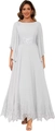 Light gray chiffon evening gown featuring lace appliques and long batwing sleeves - Off-White / US size 2 (S)