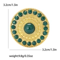 Vintage Turkish style round gold brooch with green crystals and emerald gemstone accents - Green