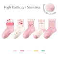 Set di 5 paia di calzini in cotone rosa e bianco per bambine con ricami di animali carini - S (1-3 Anni / Piede Cons. 12-15cm) / 1936 Giardino dei Coniglietti Dolci (5 Paia)