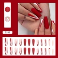 Faux ongles ballerine mats avec motifs en V rouges et blancs et strass de rubis - Diamant Rouge Texturé (Z399)