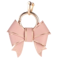 Pink faux leather bow keychain with elegant gold trim and metallic hardware clasp - Pink
