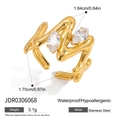 18K gold-plated stainless steel wave ring with marquise zircon stones and waterproof finish - Gold Wave Marquise Zirconia Style (JDR0306068)