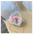 Beige tweed crossbody bag with pearls and plush bunny charm for girls - Rabbit Beige