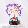 Handcrafted amethyst crystal money tree with copper wire and a natural wooden base - Amethyst (Wooden Stump Base)