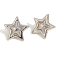 Pendientes de botón de doble estrella minimalistas en acero inoxidable plata pulida - Color Acero (Plata)
