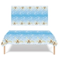 Teddybär-Thema Blau-Gold Geburtstag Tischdecke mit passendem Oh Baby Party-Hintergrund - Blauer Teddybär Tischdecke