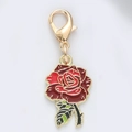 Floral zinc alloy keychain with red rose enamel pendant and gold lobster clasp - 2-Rose
