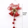34cm Gold and Red Merry Christmas Hanging Bell Decoration with Glitter Floral Detail - Red Flower Audible Bell