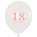 White 12 inch latex balloon with pink 18th happy birthday print for party decor - 10pcs/pack / White