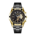 Herren Chronograph in Gold und Schwarz mit Edelstahlarmband und leuchtendem Zifferblatt - Schwarzes Zifferblatt Goldgehäuse Schwarzes Band