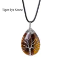 Handcrafted tree of life tiger's eye teardrop pendant with black cord necklace - Silver Wire Wrapped Tiger Eye Pendant