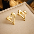 Minimalist gold asymmetric hollow heart stud earrings in elegant stainless steel - Gold Hollow Heart Style (E6051)