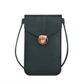 Forest green crossbody phone bag with rose gold buckle and synthetic leather texture - Dark Green