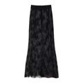 Jupe longue élégante en dentelle noire pour femme avec motifs floraux et taille élastique - S / Bottoms / Noir