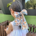 Floral print bow hair ribbon in sky blue and cream white for girls and women - Little Floral