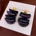 Detail of artistic resin drop earrings with blue and purple semi-circles and gold studs - 24# Silver Pin-Gold-Blue-Purple