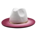 Chapeau fedora en feutre de laine dégradé blanc à bordeaux avec boucle dorée élégante - Dégradé Blanc & Rose Vif (#12)