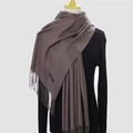 Classic coffee brown cashmere blend scarf with tassels shown on a black mannequin display - 200*70cm / Shrimp Color