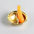 Miniature gold hot pot toy with realistic tempura and chili in dual compartment - Tempura Shrimp Hot Pot / No Buckle