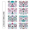 Luminous Day of the Dead face tattoo set with skull and rose designs in vibrant colors - FB001-008 Combo Set (8 Sheets)