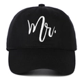 Classic black baseball cap with white Mr. letter embroidery and soft top sun visor - MR / Black