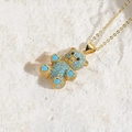 Golden bear necklace with sky blue zircon stones and light blue heart details - Gold Color/Light Blue Zircon