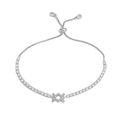 Adjustable silver bolo bracelet with a crystal-studded geometric zodiac centerpiece - Silver Aquarius