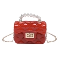 Mini red jelly bag with diamond lattice pattern and elegant pearl handle for girls - Red
