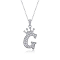 925 silver letter G necklace with crown pendant and sparkling moissanite stones - Letter G