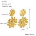 Sunflower double-layered drop earrings in 18k gold plated stainless steel with dimensions - Double Layer Sunflower Style (ZXG1381) / Gold