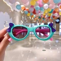 Cute kids heart bow sunglasses in blue with yellow polka dots and pink temples - Sky Blue Polka Dot