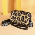 Mini hard shell leopard print crossbody bag with fuzzy texture and wide logo strap - V-Shape Leopard