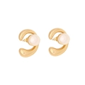Orecchini a perno a forma di C in acciaio inossidabile dorato con perle bianche - Stile Perla Minimalista a Forma di U (5#)