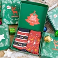 Confezione regalo da 2 paia di calze natalizie con Babbo Natale blu navy e renna rossa - Taglia Unica(35-42) / 2 Paia Pupazzo di Neve Rosso Scatola Verde