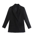 Detailed flat lay of black double-breasted women's blazer with lapels and long sleeves - XS / Black