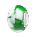 Green and white round resin bead with silver metal core for DIY jewelry making - Green and White Patterned Style (024)