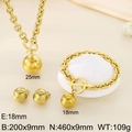 Gold titanium steel jewelry set featuring spherical charms and detailed size measurements - Gold 3-Piece Set (Necklace+Bracelet+Earrings)