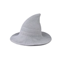 Detailed view of a light grey knitted pointed witch hat for Halloween wizard cosplay - M (56-59cm) / Light Gray