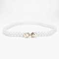 Elastic white double-row pearl waist belt with golden rhinestone bow buckle - Pearl Bowknot Buckle (KL139-19)